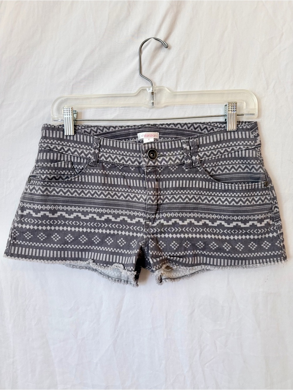 Geometric Denim Cutoff Shorts Gray Size 4